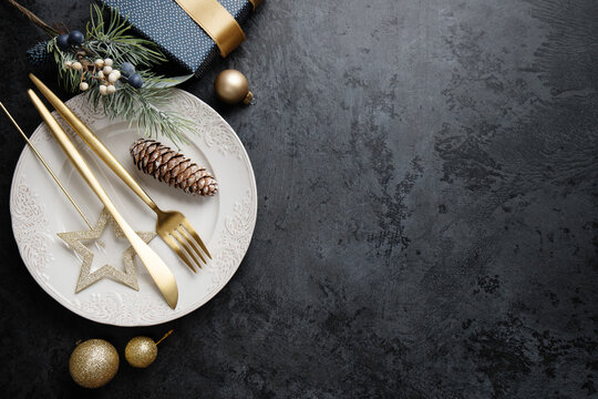 Plate for food for christmas on dark background