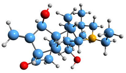  3D image of Songorine skeletal formula - molecular chemical structure of alkaloid  Bullatine G isolated on white background
