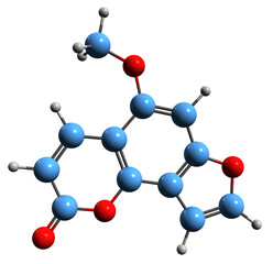Obraz premium 3D image of Isobergapten skeletal formula - molecular chemical structure of furanocoumarin isolated on white background