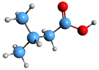 Obraz premium 3D image of 3-Methylbutanoic acid skeletal formula - molecular chemical structure of Delphinic acid isolated on white background