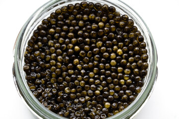 Natural sturgeon black caviar jar, luxury seafood delicacy