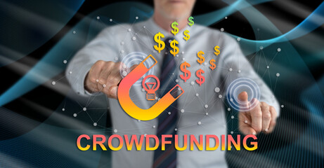 Man touching a crowdfunding concept