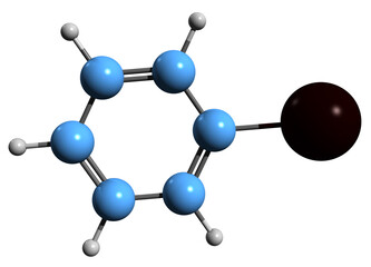 Obraz premium 3D image of Iodobenzene skeletal formula - molecular chemical structure of Phenyl iodide isolated on white background