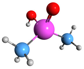 3D image of Cacodylic acid skeletal formula - molecular chemical structure of  organoarsenic compound Dimethylarsinic acid isolated on white background