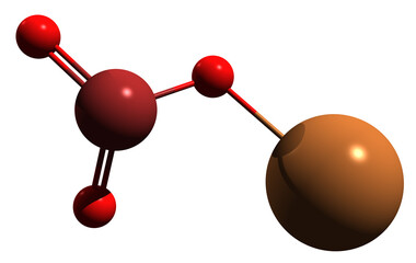  3D image of Potassium bromate skeletal formula - molecular chemical structure of oxidizing agent Е924 isolated on white background - obrazy, fototapety, plakaty