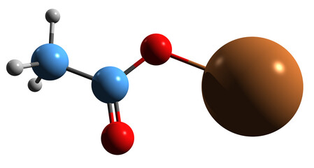  3D image of Potassium acetate skeletal formula - molecular chemical structure of  potassium salt of acetic acid isolated on white background