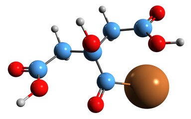 Obraz premium 3D image of Potassium citrate skeletal formula - molecular chemical structure of tripotassium citrate isolated on white background 