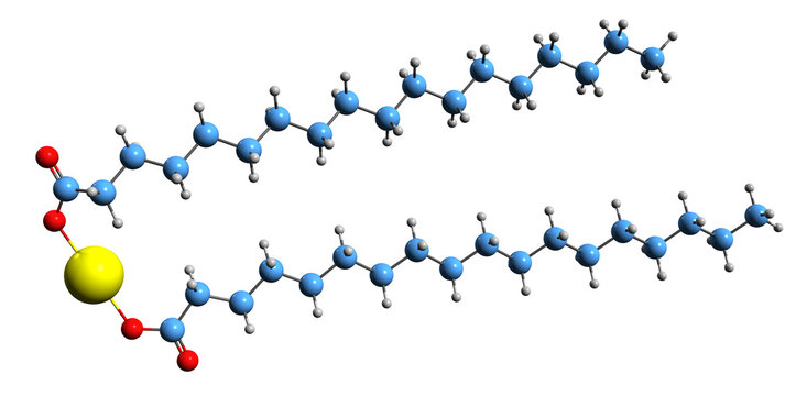  3D image of Calcium stearate skeletal formula - molecular chemical structure of  food additive E470 isolated on white background
