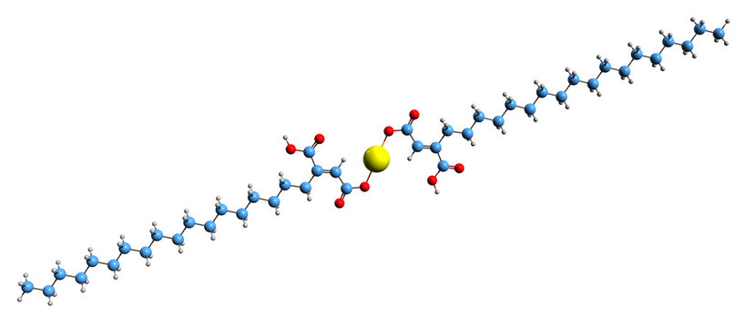  3D image of Calcium stearoyl fumarate skeletal formula - molecular chemical structure of food additive Е486 isolated on white background
