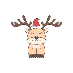 Reindeer with Santa hat doodle vector illustration