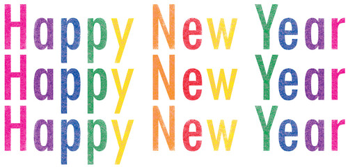 Word Happy New Year text design. Background. Water colour effect with rainbow colored characters. Banner