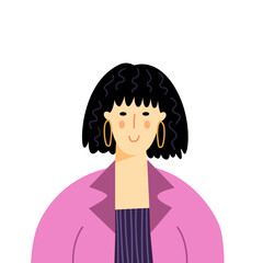 Vector flat illustration with young woman. Modern fashion female character isolated on white background.