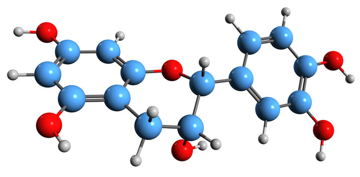 3D image of Catechin skeletal formula - molecular chemical structure of Cianidanol isolated on white background
