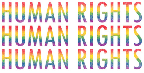 Fototapeta na wymiar Word text Human Rights. Background. Water colour effect with rainbow colored characters. Banner