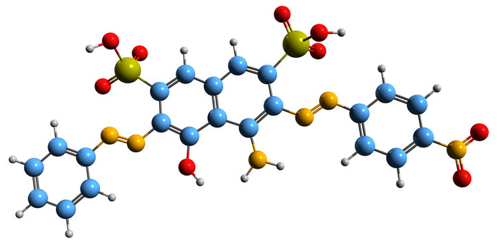  3D image of Amido black 10B skeletal formula - molecular chemical structure of Naphthol blue black isolated on white background