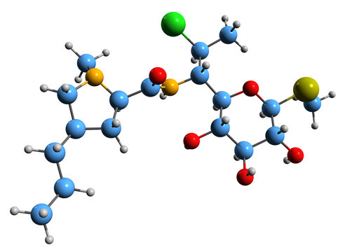  3D image of Clindamycin skeletal formula - molecular chemical structure of antibiotic isolated on white background

