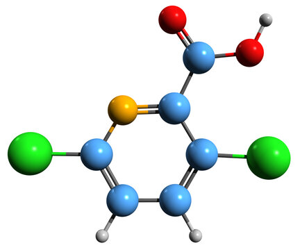  3D image of Clopyralid skeletal formula - molecular chemical structure of  selective herbicide isolated on white background

 