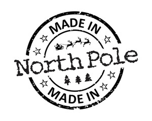 Made in North Pole Santa Clause main post office grunge rubber stamp design with white background