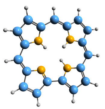  3D image of Corrole skeletal formula - molecular chemical structure of  aromatic tetrapyrrole isolated on white background
