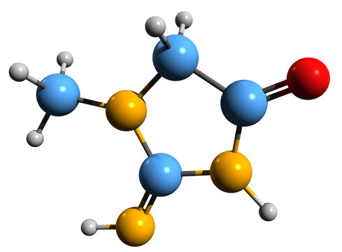 3D image of Creatinine skeletal formula - molecular chemical structure of 2-Amino-1-methylimidazol-4-ol isolated on white background
