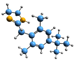  3D image of Xylometazoline skeletal formula - molecular chemical structure of nasal congestion medication isolated on white background
