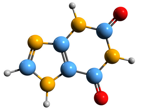 3D image of Xanthine skeletal formula - molecular chemical structure of Purinedione isolated on white background
