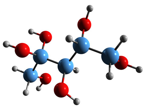  3D image of Xylitol skeletal formula - molecular chemical structure of  food additive sugar alcohol Xylite isolated on white background
