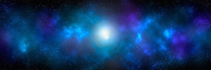 Space background with stardust and shining stars. Realistic cosmos and color nebula. Colorful galaxy. 3d illustration