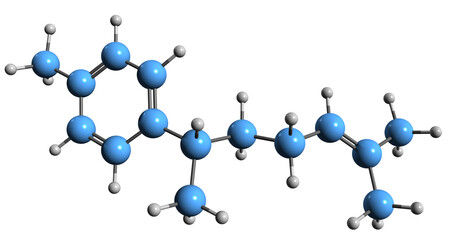  3D image of curcumen skeletal formula - molecular chemical structure of turmeric oil phytochemical isolated on white background
