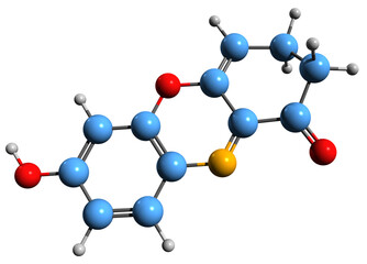  3D image of 7-hydroxyphenoxazone skeletal formula - molecular chemical structure of Litmus chromophore isolated on white background
