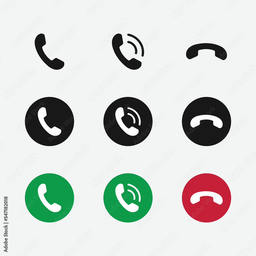 Poster set of phone receiver rounded icon. phone icon flat style isolated on grey background. telephone sym