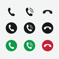 Set of phone receiver rounded icon. Phone icon flat style isolated on grey background. Telephone symbol. Call vector illustration designed for web and software interfaces. 