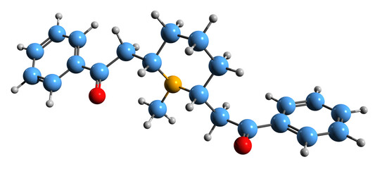  3D image of Lobelanidine skeletal formula - molecular chemical structure of pyridine alkaloid isolated on white background
