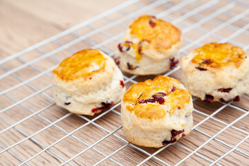 Cranberry scone set with raspberry jam and clotted cream