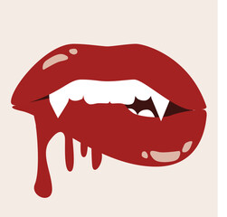 Sexy vampire biting lips with blood. Vector stock