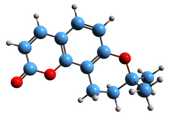  3D image of Lomatin skeletal formula - molecular chemical structure of coumarin Jatamansinol isolated on white background
