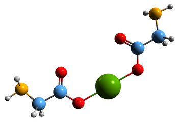  3D image of Magnesium glycinate skeletal formula - molecular chemical structure of magnesium bisglycinate isolated on white background
