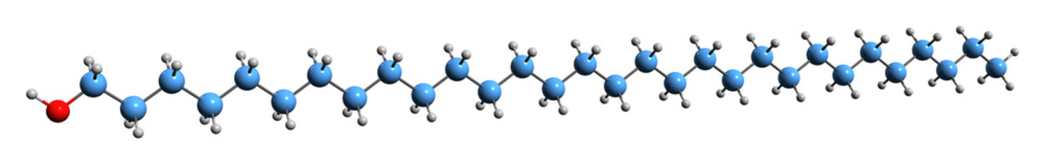  3D image of lemon balm alkohol skeletal formula - molecular chemical structure of phytochemical triacontal 1 isolated on white background - obrazy, fototapety, plakaty