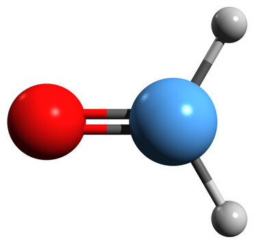  3D image of Formaldehyde skeletal formula - molecular chemical structure of Methyl aldehyde isolated on white background
