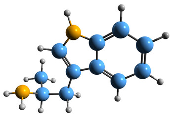 3D image of alpha-Methyltryptamine skeletal formula - molecular chemical structure of  psychedelic stimulant isolated on white background
