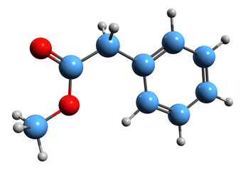  3D image of Methyl phenylacetate skeletal formula - molecular chemical structure of Methyl benzene acetate isolated on white background
