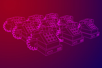 Old retro landline telephone. Wireframe vector