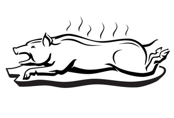 Roast Pig on a Tray, Line Art