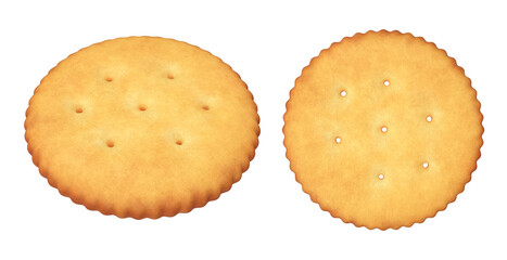 Set of round yellow cookie cracker on a white background, 3d render