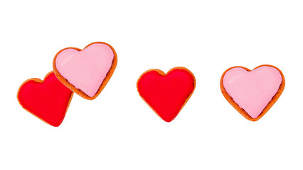Christmas gingerbread cookie heart shape isolated on white background. Decorated gingerbread on white background