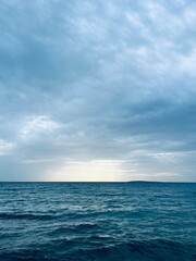 dark cloudy sky at the sea, cloudy sea horizon