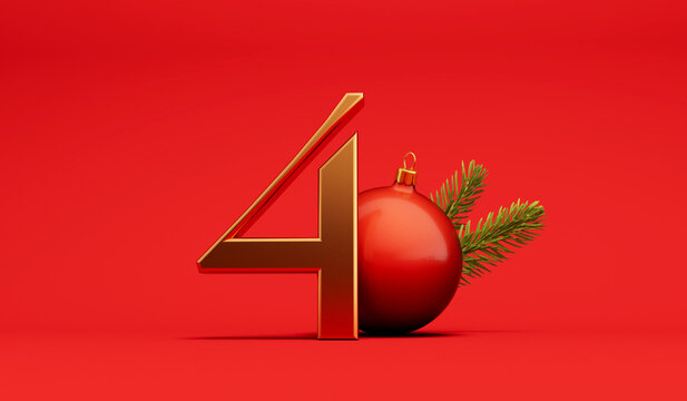 The 12 days of christmas. 4th day festive background gold lettering with bauble. 3D Rendering