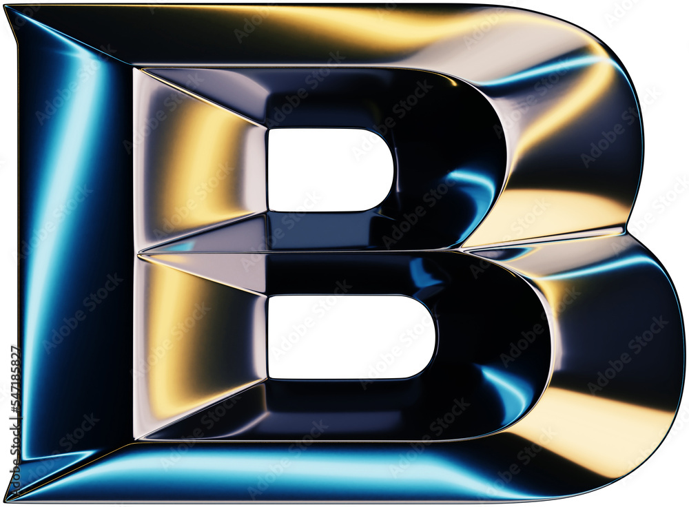 Fototapete 3d rendering of glossy chrome letter b with shining lights effect