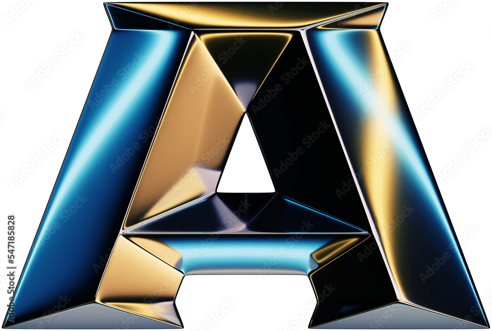 Fototapete 3d rendering of glossy chrome letter a with shining lights effect