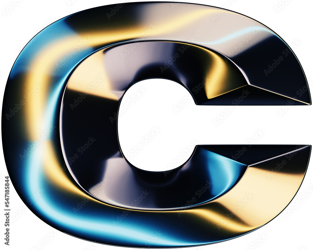 Fototapete 3d rendering of glossy chrome letter c with shining lights effect